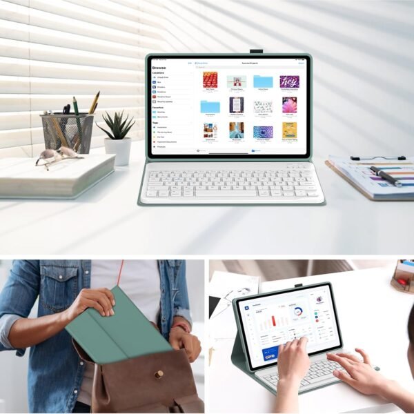 IVEOPPE Coque Clavier Redmi Pad SE 11 Pouces, Coque en Cuir avec Clavier Bluetooth Magnétique Amovible AZERTY Français pour Xiaomi Redmi Pad SE 11" 2023, Vert foncé – Image 9