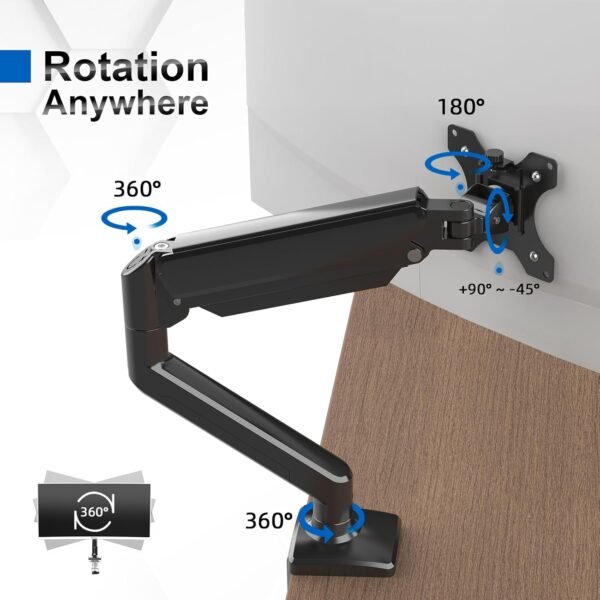 GRIFEMA GB2003-1, Support Ecran PC Moniteur de 13-32 Pouces, Bras Ecran PC VESA 75x75-100x100 MM, Rotation à 360°, Réglable en Hauteur, Charge Maximale de 9 KG, Noir – Image 3