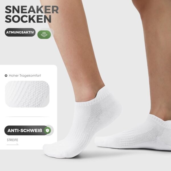 FALARY Sneaker Chaussettes de Sport Pour Hommes Et Femmes, 10 Paires de Chaussettes Courtes, Coton, Chaussettes de Sport Respirantes, Chaussettes de Course en Plein Air, Taille 35-50 – Image 2