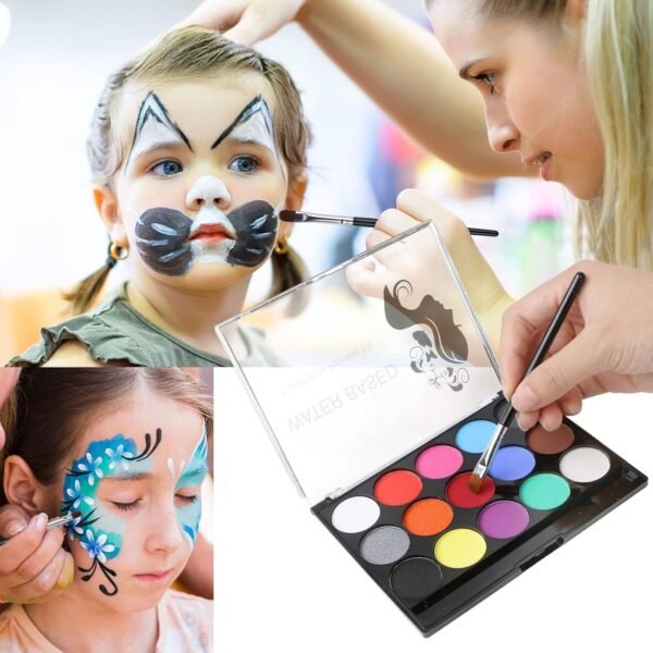 URAQT Peinture Corporelle pour Le Visage, Palette de Maquillage pour Enfants, 15 Couleurs Palette de Tatouage de Peinture à I'huile, Sûr, Non Toxique, Pour Halloween, Noël, Carnaval, Soirées à Thème – Image 2