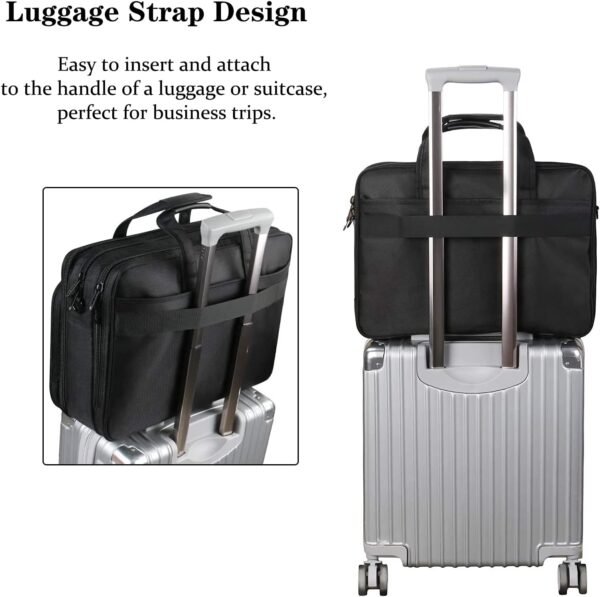 Mancro Sacoche Ordinateur Portable 17 Pouces, Grande Mallette d'Affaires pour Hommes et Femmes, Sac à Bandoulière Extensible étanche Multifonctionnelle pour Ordinateur Portable, Tablette, Noir – Image 6