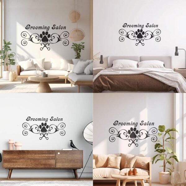 Autocollants muraux pour salon de toilettage, affiche en vinyle avec imprimé chien, décoration pour animalerie, ciseaux de toilettage pour animaux de compagnie, animalerie-S-23x42cm-Black – Image 2