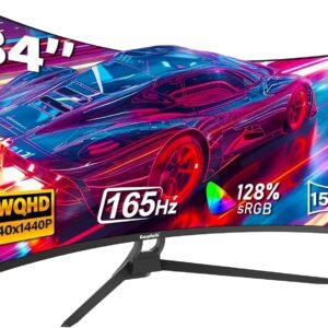 Gawfolk 34 Pouces Ultrawide Curved Gaming Monitor, 1500R PC Screen 165hz UWQHD 3440x1440, écran d'ordinateur incurvé avec FreeSync et Eye Care Technologie, supporte VESA 75 x 75 mm