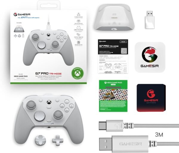 GameSir G7 Pro Manette 1000Hz avec Station de Recharge : Xbox Series X|S, Xbox One, Win 10/11 & Android - Joysticks TMR, Triggers Réglables & 4 Boutons Programmables - Méca Blanc – Image 7