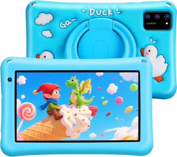 BRILLAR Tablette Enfant 7 Pouces Android 13,8Go RAM + 64Go ROM (Extensible 256Go),Octa-Core,5800mAh,Certifié Google (Bleu)