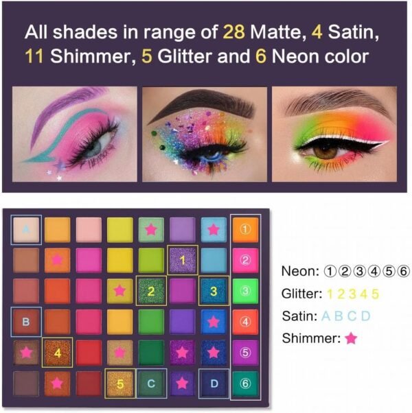 UCANBE Fard à Paupières 48 Couleurs - Palette Maquillage Yeux Shimmer Matte Hautement Pigmentées - Ombre a Paupiere Imperméable Longue Durée – Image 4