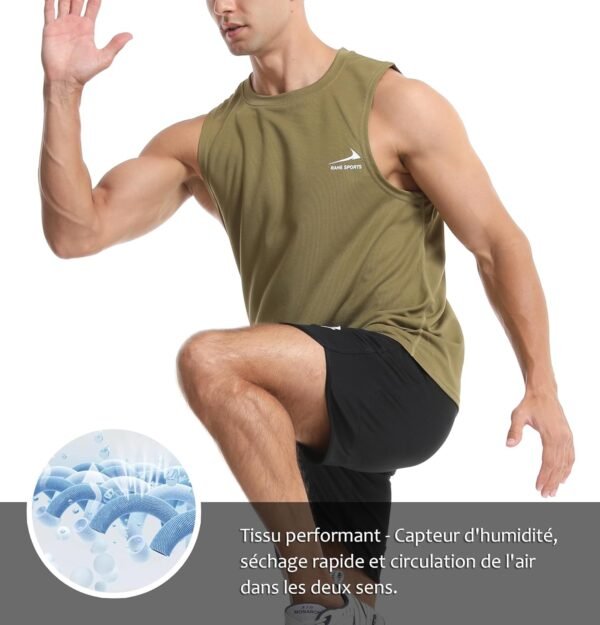 Débardeur sans Manches pour Homme, Gilet de Course à Pied, de Gym, à séchage Rapide, t-Shirt de Sport – Image 4
