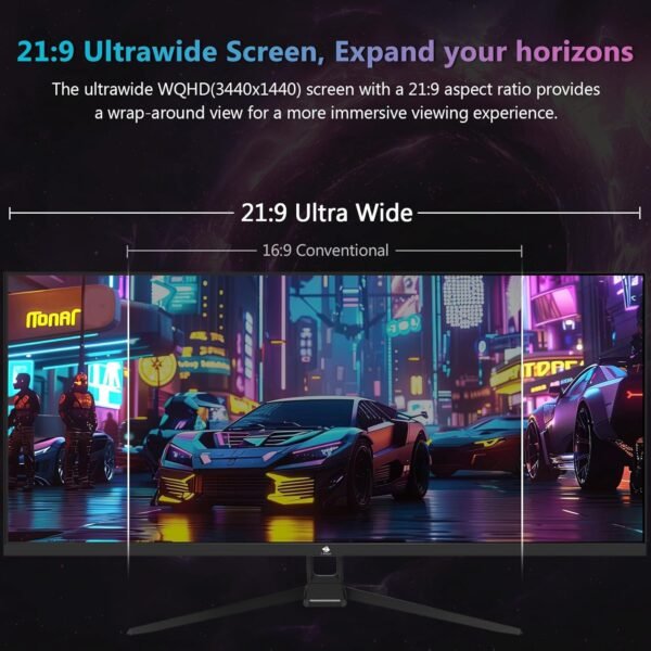 Z-Edge Ecran PC Gamer 34'', UWQHD(3440x1440), 165 Hz, IPS Panel, 1ms, Moniteur Ultrawide 21:9, FreeSync, 300cd/m², 2* DP1.4 & HDMI2.0, RGB, Inclinaison Réglable, VESA 75 * 75mm (DP Câble Inclus) – Image 3
