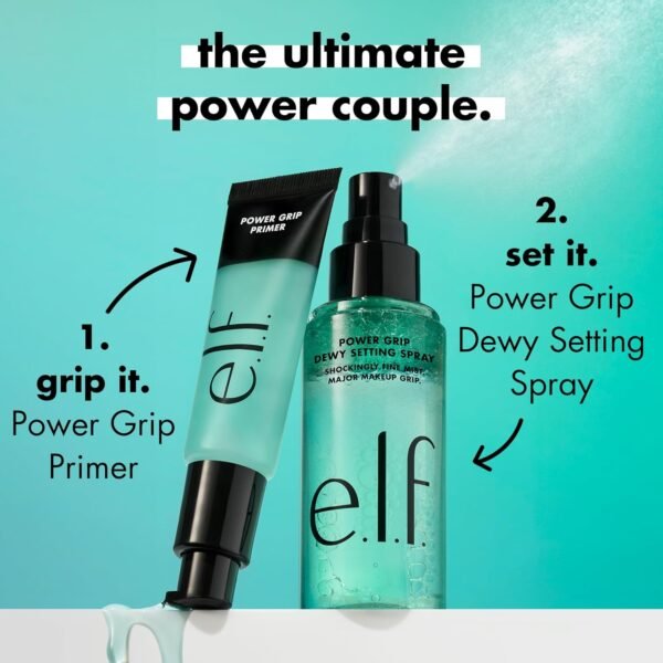 e.l.f. Spray Power Grip Dewy Setting - Formule ultra fine et longue durée - Fixe le maquillage pour une finition hydratée et profonde, végétalien et sans cruauté envers les animaux – Image 6