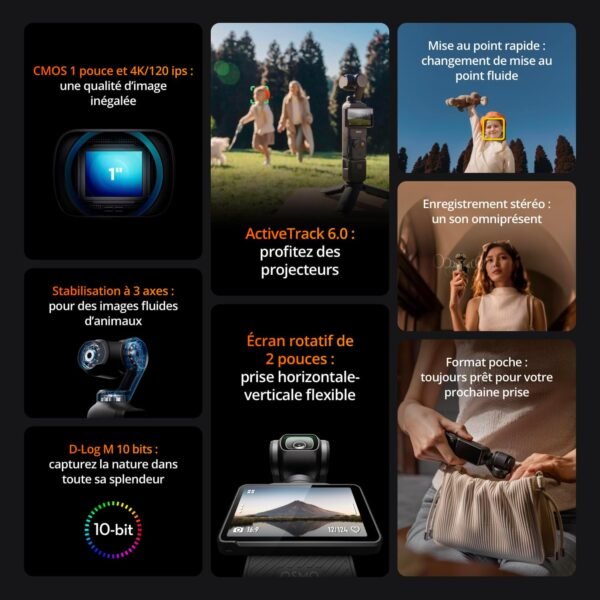DJI Osmo Pocket 3 Créateur Bundle, camera vlog CMOS 1'' et Vidéo 4K/120 ips, digital et petite, Stabilisation à 3 axes, Suivi Facial/Objet, MAP rapide, avec Micro pour un Son net – Image 6