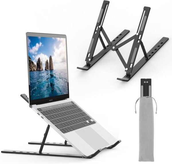 GRIFEMA GB1054B Support Ordinateur Portable Réglable, Support PC Pliable en Aluminium 6 Niveaux de Hauteur, Compatible MacBook Air/Pro, Dell 10-17,3 Pouces, Léger et Stable - Noir