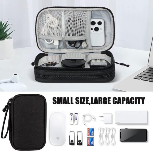 Sac de Rangement pour câbles, Organiseur de câbles, Organiseur de câbles Universel, Accessoire de Voyage Multifonction, pour câble de Charge, Batterie Externe, USB, Carte SD, câble de Charge, Noir – Image 6