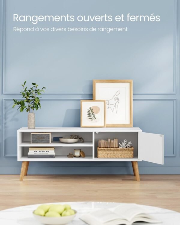 VASAGLE Meuble TV, Support Télé, pour Télévision jusqu'à 55 Pouces, Longueur 120 cm, Rangement Consoles de Jeux, Style Rustique, pour Salon, Chambre, Blanc LTV120T46 – Image 5