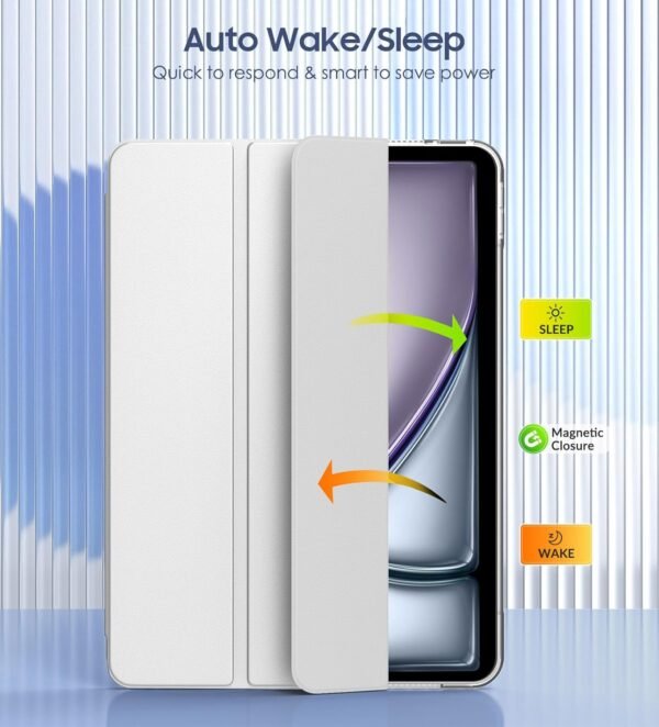 MoKo Coque pour iPad Air 11 Pouces 7e/6e Génération M3/M2 2025/2024, iPad Air 5e/4e Gén 10,9" 2022/2020, Coque Arrière Translucide Givrée TPU, Auto Réveil/Sommeil, Blanc – Image 4