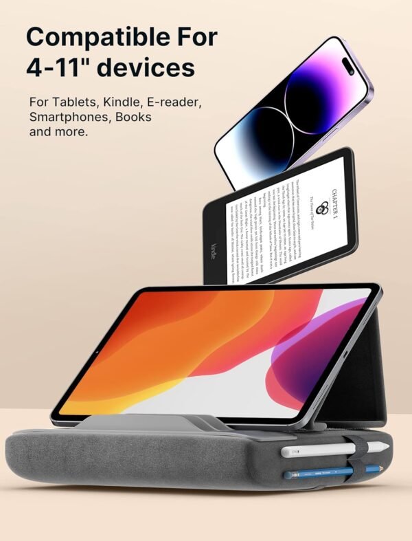 JSAUX Support Tablette, Coussin de Support pour Tablette Compatible avec iPad Pro 11 10.5 9.7 10.2 Air Mini, Kindle, Tablettes, Galaxy Tab, iPhone et Plus 4-11" dispositifs pour Lit, Canapé - Gris – Image 4