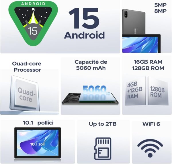 DOOGEE U10 (2025) Tablette Android 15, Tablette 10 Pouces 16Go RAM+128Go ROM(2To TF), GMS Tablette Tactile, WiFi 6, Widevine L1, 5060mAh, BT 5.0, 2 en 1 Tablette avec Clavier Souris- Gris – Image 2