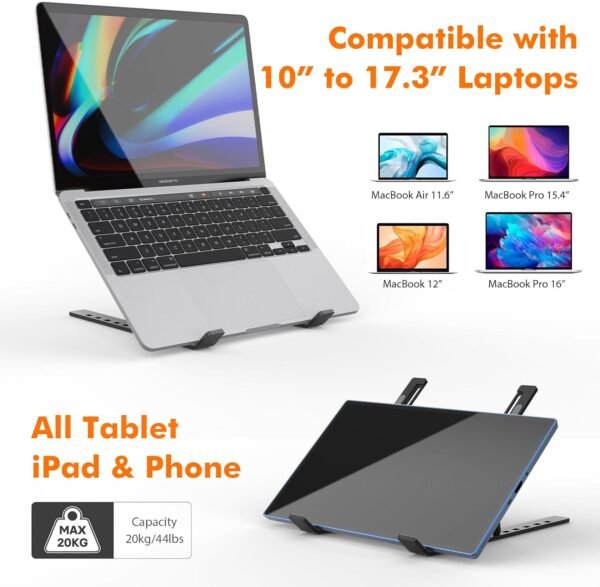 GRIFEMA GB1054B Support Ordinateur Portable Réglable, Support PC Pliable en Aluminium 6 Niveaux de Hauteur, Compatible MacBook Air/Pro, Dell 10-17,3 Pouces, Léger et Stable - Noir – Image 4