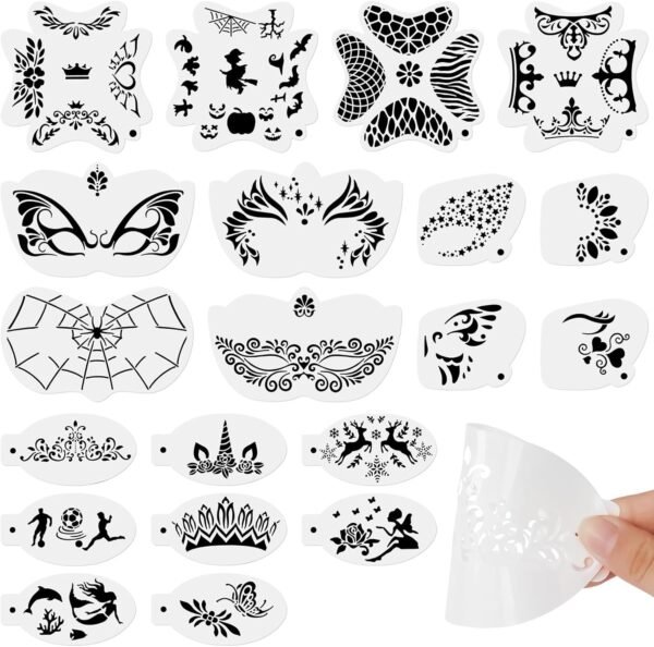 URAQT 20 Pièces Pochoir Maquillage Enfant, Pochoirs de Peinture Faciale Réutilisables Tatouage Enfant de Peinture pour Visage et Corps Halloween Fête de Vacances Cosplay – Image 9