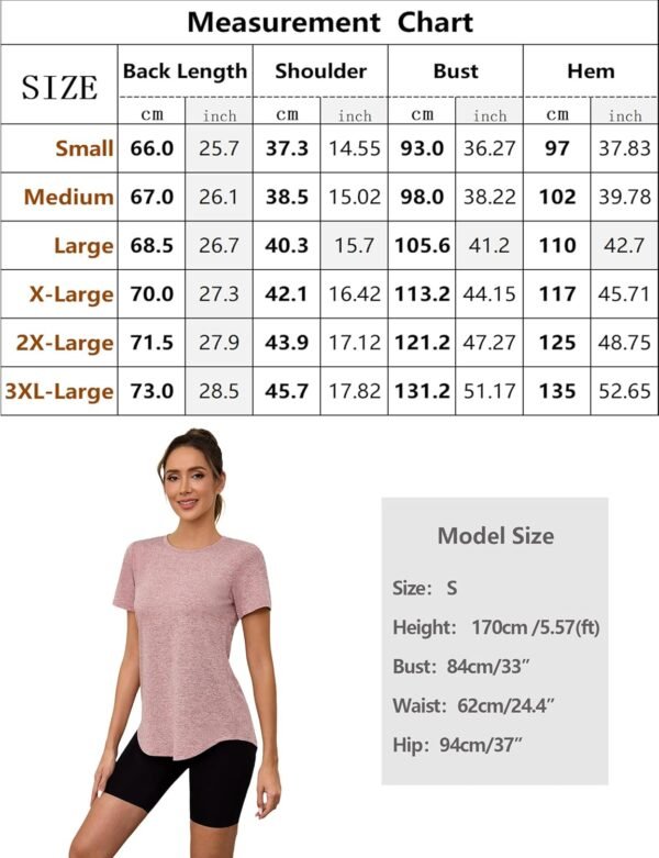 Gyabnw T-Shirt Sport à Manche Courte Tee Shirt Femme Fitness Col Rond Devant et Dos en Maille Légère et Respirante Séchage Rapide Adapté au Fitness,à la Course,au Pilates,Yoga et à d'autres Occasions – Image 6