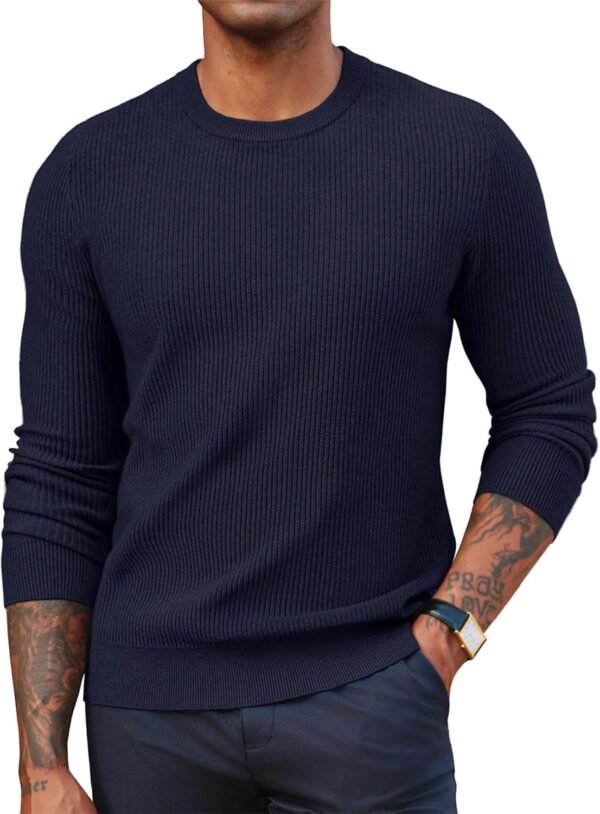 PJ PAUL JONES Chandail à col rond pour homme, coupe ajustée, chandail en tricot léger