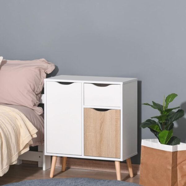 HOMCOM Buffet Meuble de Rangement Design scandinave 2 placards tiroir Coulissant Bois Blanc chêne Clair – Image 2