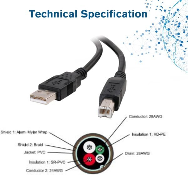 C2G Câble d'imprimante USB 2.0 A vers B Compatible avec imprimantes et scanners de HP, Epson, Brother, Samsung, Cannon et Tous Les Autres appareils USB A/B Noir 3 m – Image 5
