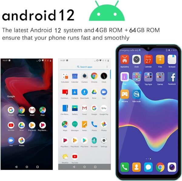 Téléphone Portable Débloqué 4G, 4Go+64Go Android 12 Waterdrop 6,56" , 8MP+18MP, 5435mAh ,Chargement Rapide Smartphone Pas Cher , 3 Slot-Dual SIM Telephone Portable Pas Cher WiFi/GPS/OTG/Type C-Vert – Image 4