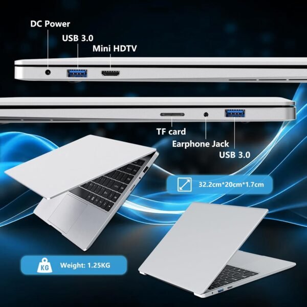 Ekonavi Ordinateur Portable 14,1 Pouces, Notebook Celeron N4000 SSD 256 Go RAM LPDDR4 6 Go, PC Portable écran FHD 180 °, Laptop avec Mini-HDMI, 2 * USB3.0 Ordinateur PC Mince et léger argenté – Image 5