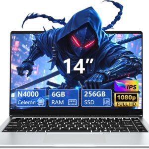 AUKABREX Ordinateur Portable Win 11 Pro OS, 14,1 Pouces PC Portable Celeron N4000 CPU, PC Portable 6Go RAM 256Go SSD, Laptop 180°Flip 1080P IPS Écran, WiFi/USB 3.0/BT4.2/Mini-HDMI/TF Card Slot/Webcam