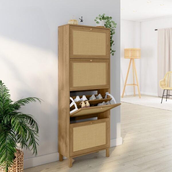 IDMarket - Meuble à chaussures 24 paires vintage HANAE 4 portes effet naturel cannage – Image 2