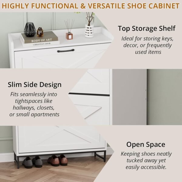 VOWNER Rangement Chaussure, Meuble à Rangement Chaussure Et Peu Encombrant avec Cloisons Réglables pour 12 À 16 Paires De Chaussures, Adapté À L’Entrée, Au Salon, À La Chambre, Blanc – Image 6