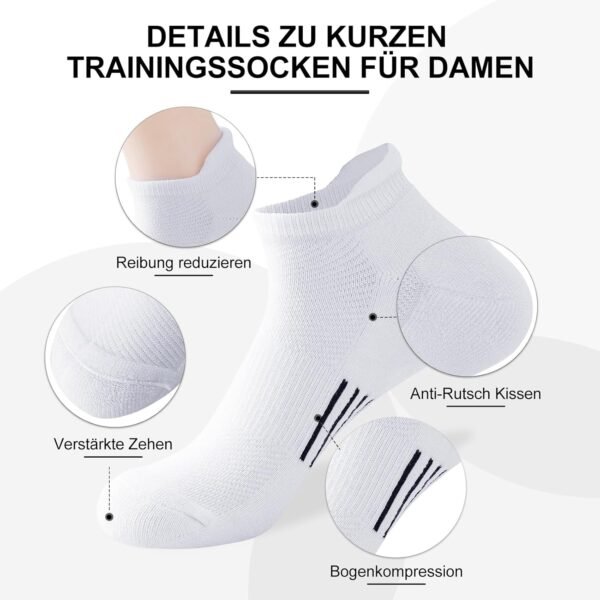 Niofind Chaussettes Femmes 35-38/39-42 Chaussettes Basses Femme De Sport En Coton Respirantes Courtes Chaussettes Anti-ampoules Femmes Chaussettes De Course Rembourrées 6 Paires – Image 2