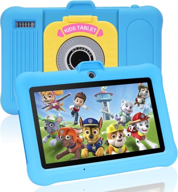 TABTIVI Tablette Enfants 7 Pouces Android, RAM 8 (3+5) Go, ROM 64 Go (TF 128 Go), GMS Certified, Apps Pré-Installé, Éducative, Contrôle Parental, WiFi, Kid-Proof Étui avec Support réglable (Blue)