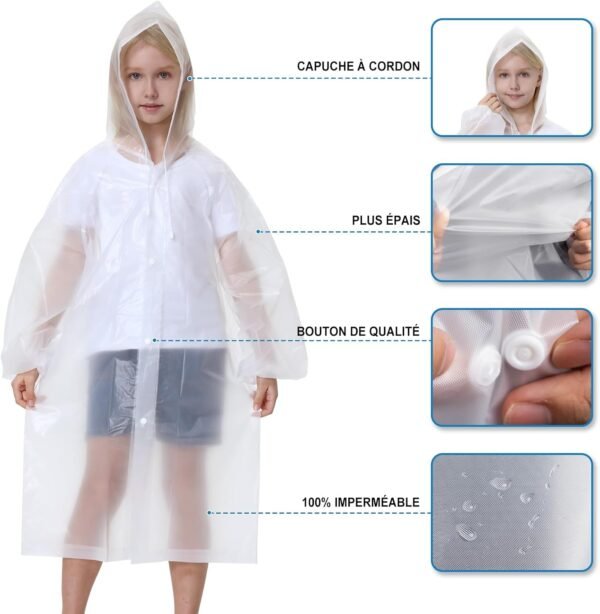 Newbyinn 2 Pièces poncho pluie imperméable, cape de pluie femme homme, poncho de pluie velo randonnée bivouac camping – Image 3