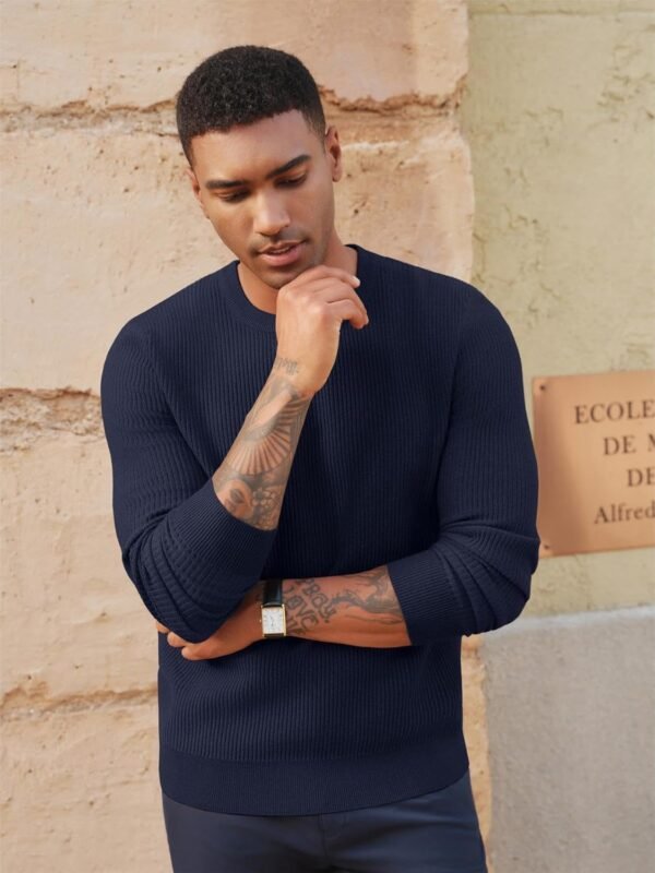 PJ PAUL JONES Chandail à col rond pour homme, coupe ajustée, chandail en tricot léger – Image 3