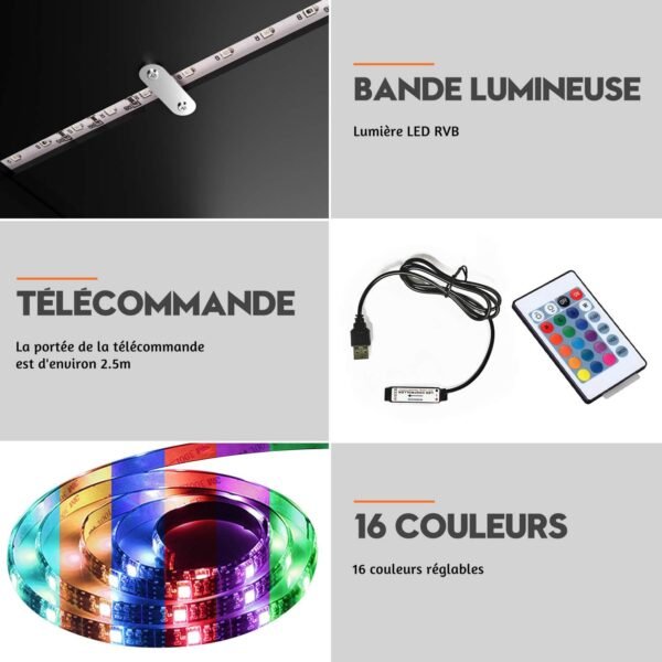 SIRHONA Meuble TV LED Noir, Banc TV 140x35x50.5cm, Éclairage LED RGB avec Couleur réglable, Capacité de Charge 40 kg, Convient pour Salon ou Chambre – Image 6