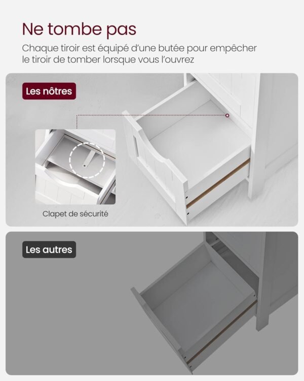 VASAGLE Meuble de Salle de Bain, Meuble de Rangement, Armoire sur Pied, avec 4 Tiroirs, 30 x 30 x 82 cm, pour Salle de Bain, Salon, Salle à Manger, Cuisine, Style Moderne, Blanc LHC40W – Image 5