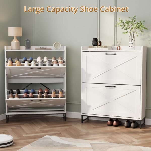 VOWNER Rangement Chaussure, Meuble à Rangement Chaussure Et Peu Encombrant avec Cloisons Réglables pour 12 À 16 Paires De Chaussures, Adapté À L’Entrée, Au Salon, À La Chambre, Blanc – Image 8