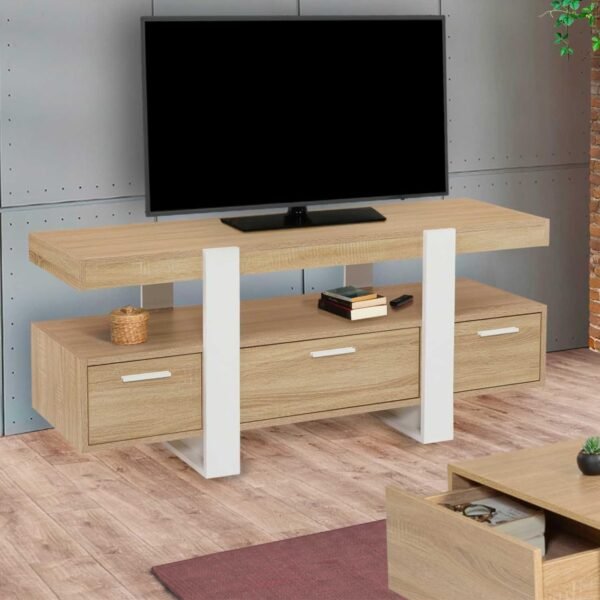 IDMarket - Meuble TV 116 cm Phoenix avec tiroirs Bois et Blanc – Image 2
