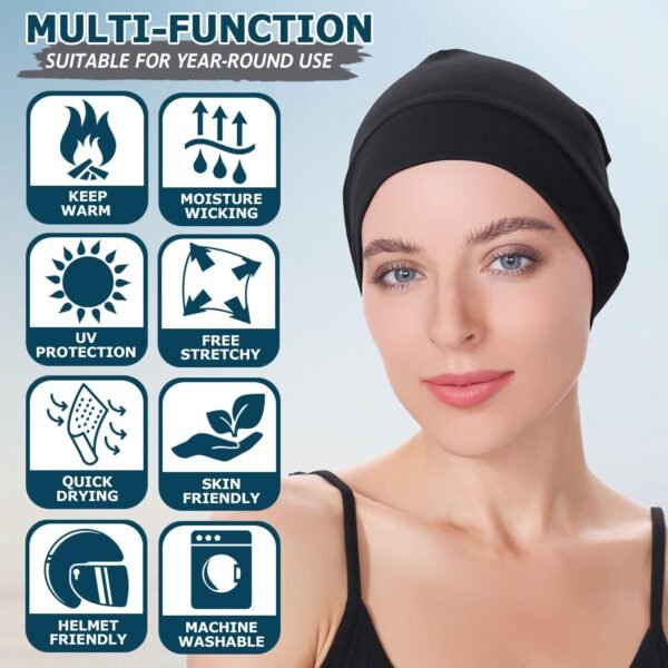 EINSKEY Bonnet de Nuit Homme Femme, 100% Coton Léger Fin Skull Cap pour Sport, Chimio, Cancer, Sommeil, Casque Moto – Image 4