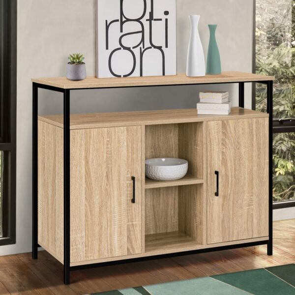 IDMarket - Buffet 2 Portes 100 cm Detroit avec étagères Design Industriel – Image 2
