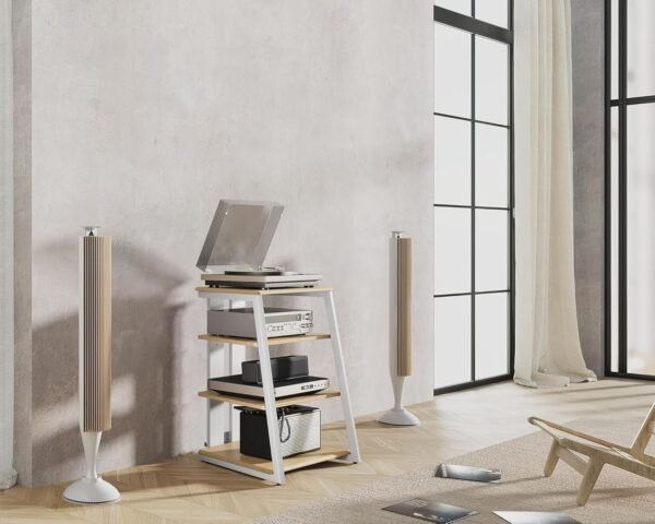 FITUEYES Meuble HiFi à 4 Etagères en Bois et Acier Support pour Platine Vinyle Meuble Audio/Vidéo Capacité de Charge Max. 50KG Structure Solide – Image 7