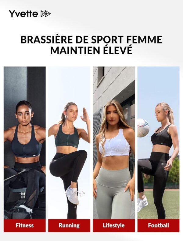 Yvette Soutien-Gorge de Sport Zippée Devant Dos Nageur avec Coussinets Soutien Élevé sous-vêtements de Sport Femme – Image 5
