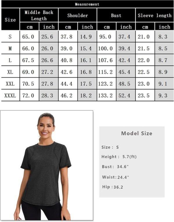 Gyabnw Tee Shirt Sport Femme T-Shirt à Manches Courtes col Rond Tops Sèche Vite Hauts Yoga Running Fitness Pilates évacuant l'humidité Tops – Image 6
