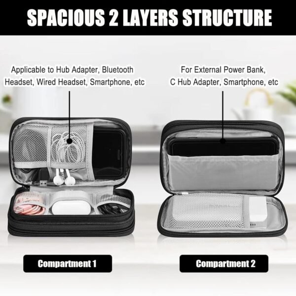 Sac de Rangement pour câbles, Organiseur de câbles, Organiseur de câbles Universel, Accessoire de Voyage Multifonction, pour câble de Charge, Batterie Externe, USB, Carte SD, câble de Charge, Noir – Image 5