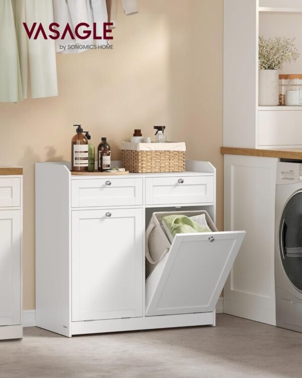 VASAGLE Meuble de Salle de Bain, Panier à Linge, Placard de Rangement, avec Sac Intérieur Amovible avec Poignées, 2 Tiroirs et 2 Paniers à Linge, 40 x 78,9 x 80,2 cm, Blanc Nuage BBC751W01 – Image 2