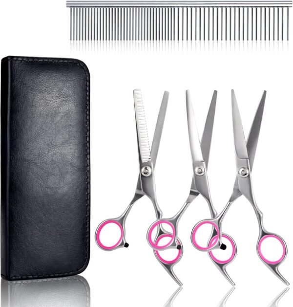 Ensemble de Ciseaux de Toilettage pour Chien, 6 Pouces Professionnel Kit de Tondeuse pour Animaux, Ciseaux Amincissants, Droits et Incurvés pour Chiens, Chats, Salon et Bricolage avec Peigne – Image 8