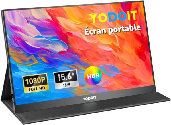 Yodoit Écran Portable 15,6" 1920 × 1080 FHD Moniteur IPS 100% SRGB Display HDMI USB Type C avec Haut-parleurs Intégrés pour PC/MacBook/Xbox/PS4 5/TV