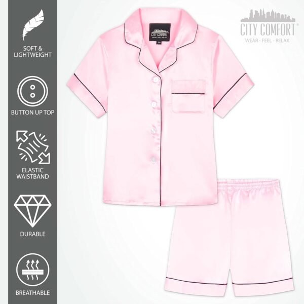 CityComfort Ensembles de Pyjama Fille et Ado Ensembles de Nuit d'Été Boutons Short Pyjama Satin Loungewear Set Vêtement de Nuit à Manche Courte – Image 4