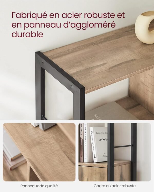 VASAGLE Étagère, Bibliothèque à 4 Niveaux, Meuble de Rangement, Placad, avec Portes, Grand, Cadre en Acier, pour Salon, Bureau, Chambre, Style Industriel, Marron Camel et Noir d'encre LBC022B50 – Image 6